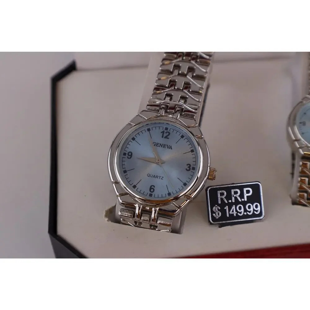 Geneva Classic Collection Matching Watch Set Silver Tone Quartz Watches Boxed